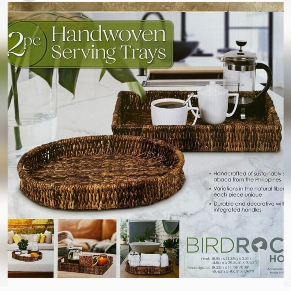 Birdrock Home Handwoven Serving Tray (2-piece set) New